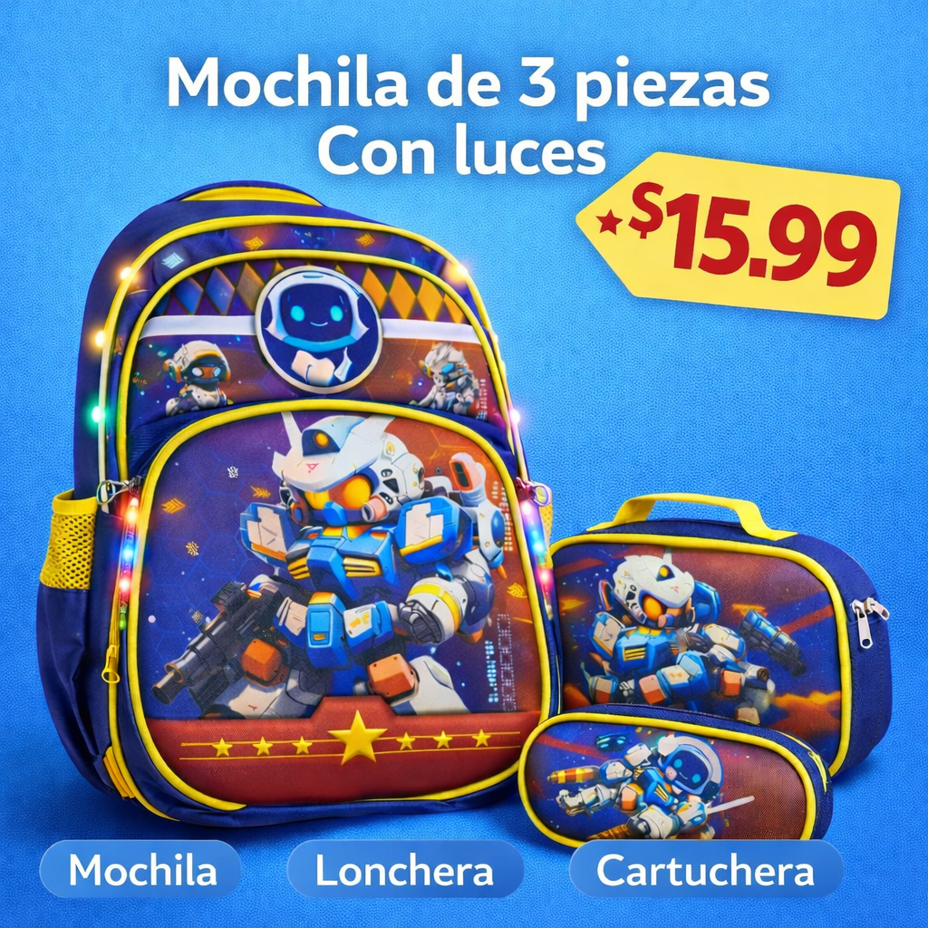 MOCHILA ESCOLAR 3 PIEZAS 