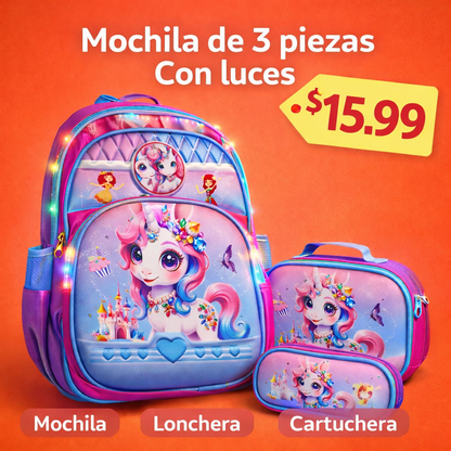 MOCHILA ESCOLAR 3 PIEZAS CON LUCES