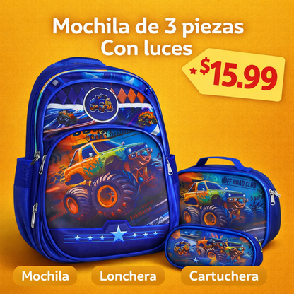 MOCHILA ESCOLAR 3 PIEZAS CON LUCES