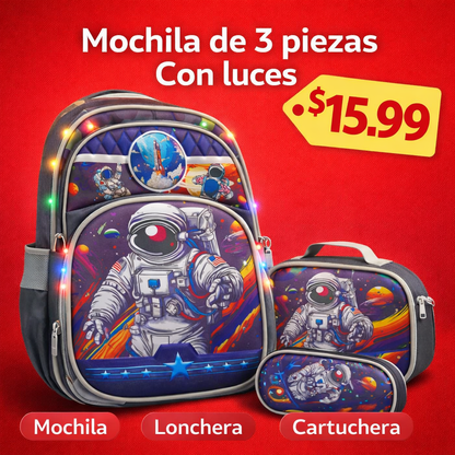 MOCHILA ESCOLAR 3 PIEZAS CON LUCES