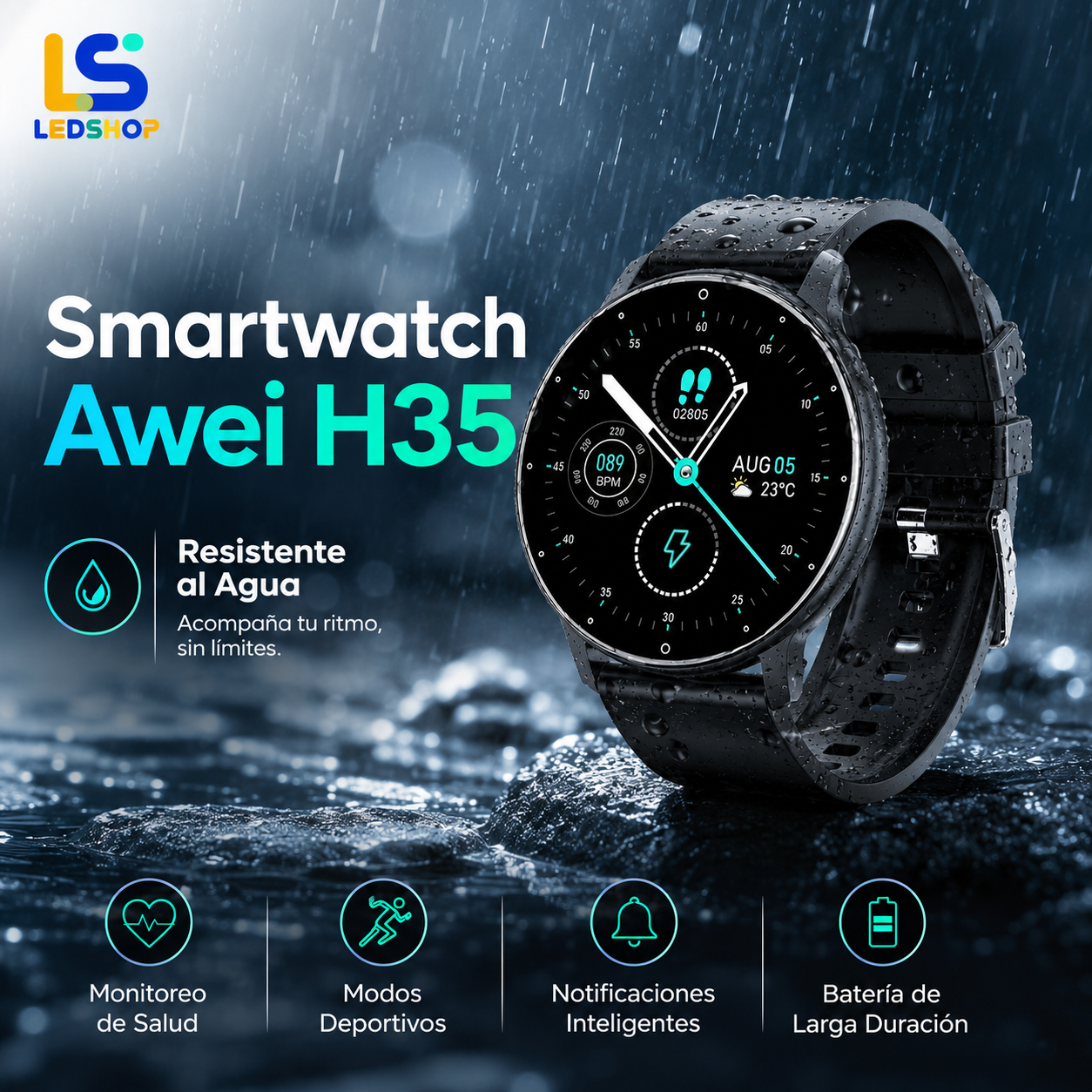 SMARTWATCH AWEI H35 RESISTENTE AL AGUA - Imagen 2