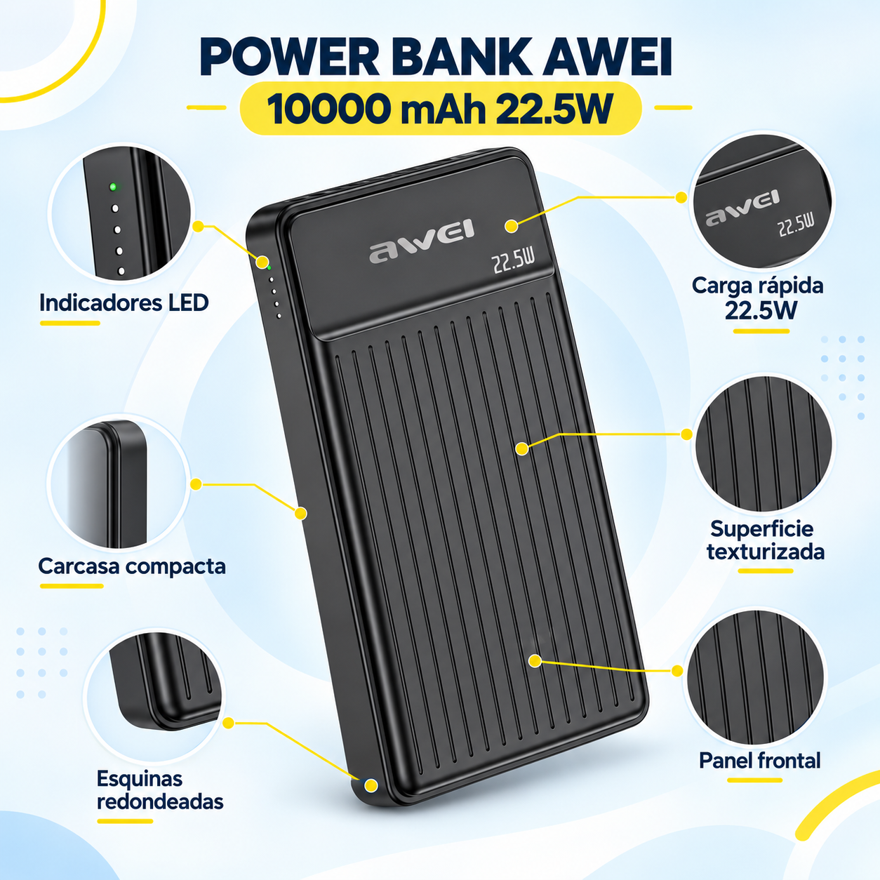 POWER BANK AWEI P33K 10000 mAh · 22.5 W - Imagen 2