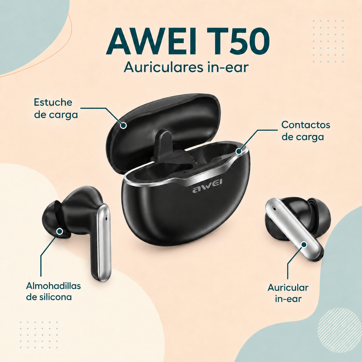 AUDIFONO BLUETOOTH AWEI T50 - Imagen 2