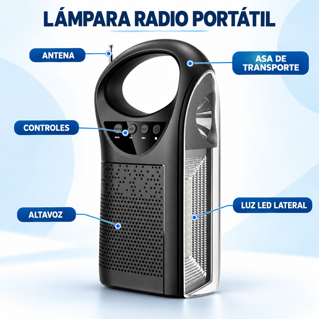 LINTERNA LUZ LED SOLAR RADIO AM/FM KTS-1437 - Imagen 2